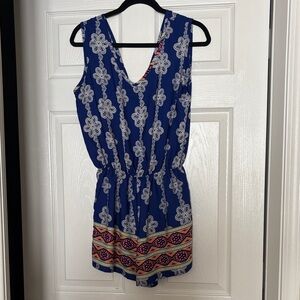 Blue and White Patterned Jumpsuit